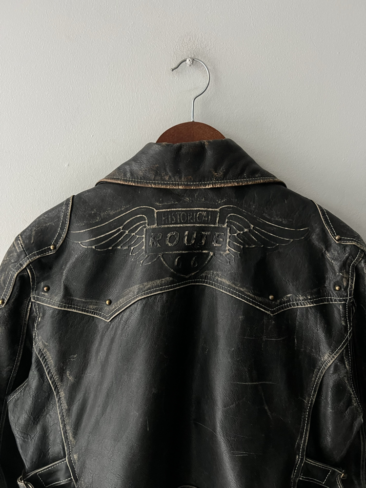 Vintage Route 66 Biker Deri Ceket