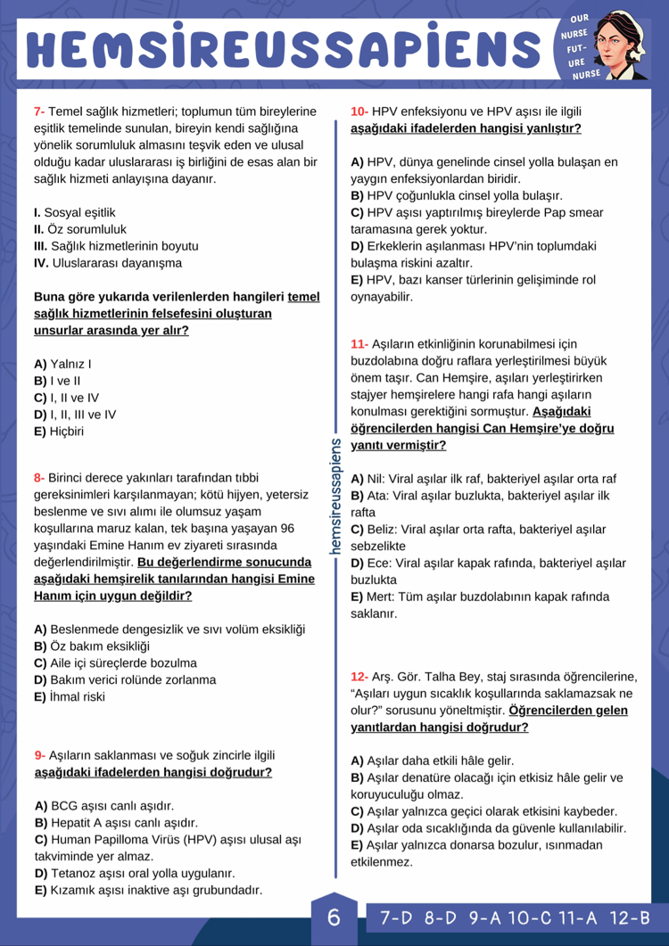 Halk Sağlığı Hemşireliği Çalışma Soruları