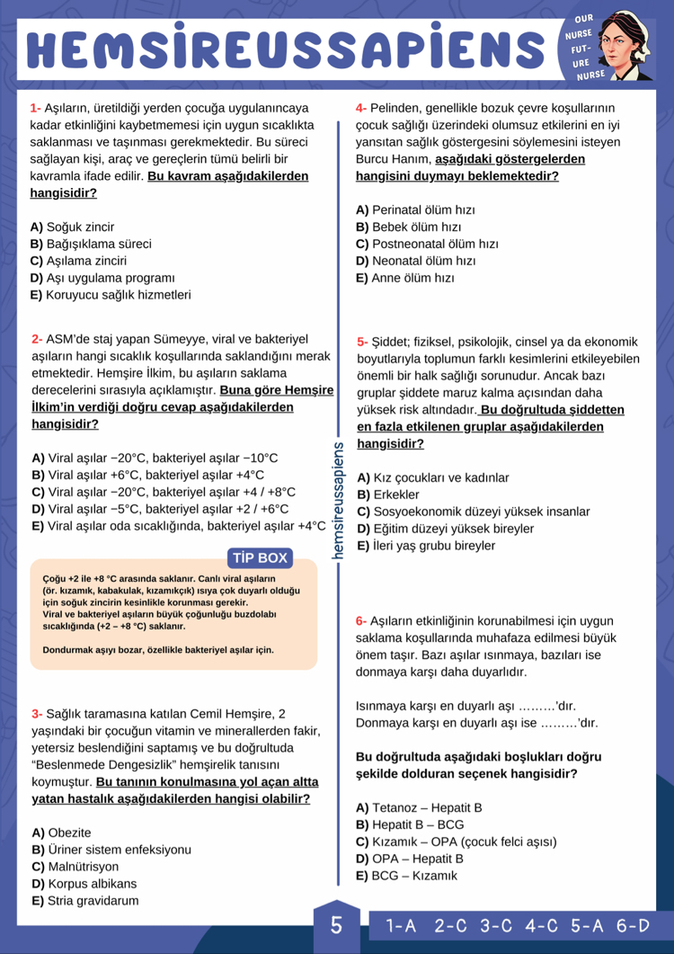 Halk Sağlığı Hemşireliği Çalışma Soruları