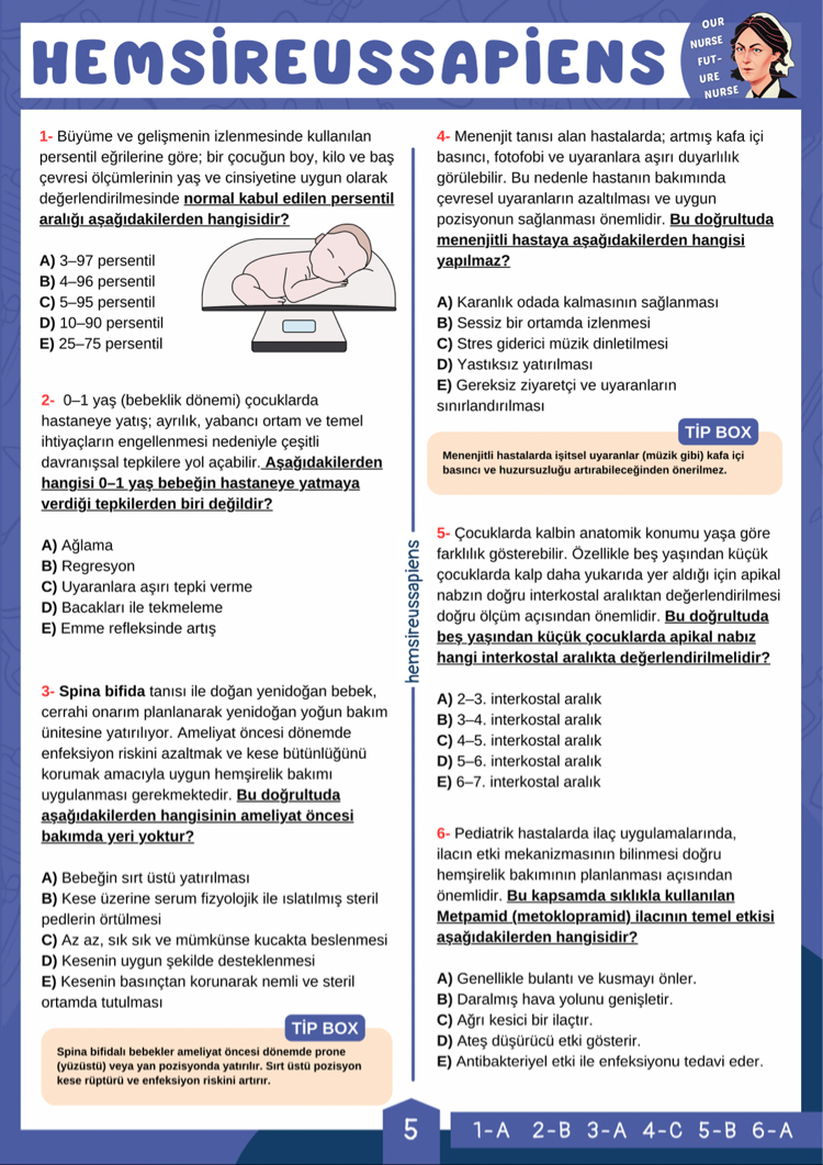 Pediatri Hemşireliği Çalışma Soruları