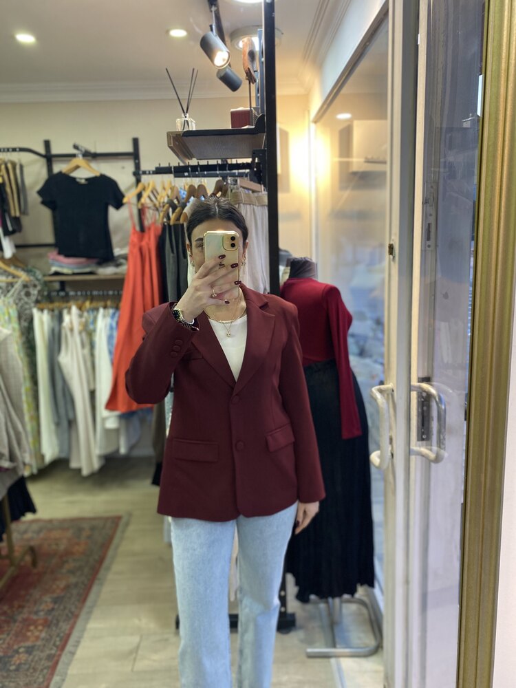 Bordo Çift Düğmeli Ceket