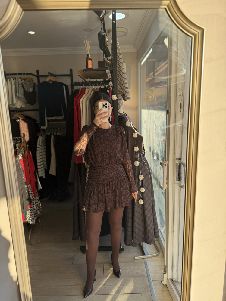 Acı Kahve Dantelli İç Astarlı Elbise