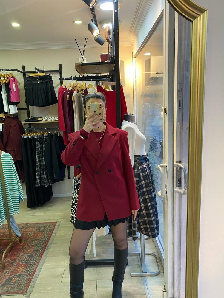 Bordo Kaşe Astarlı Blazer Ceket