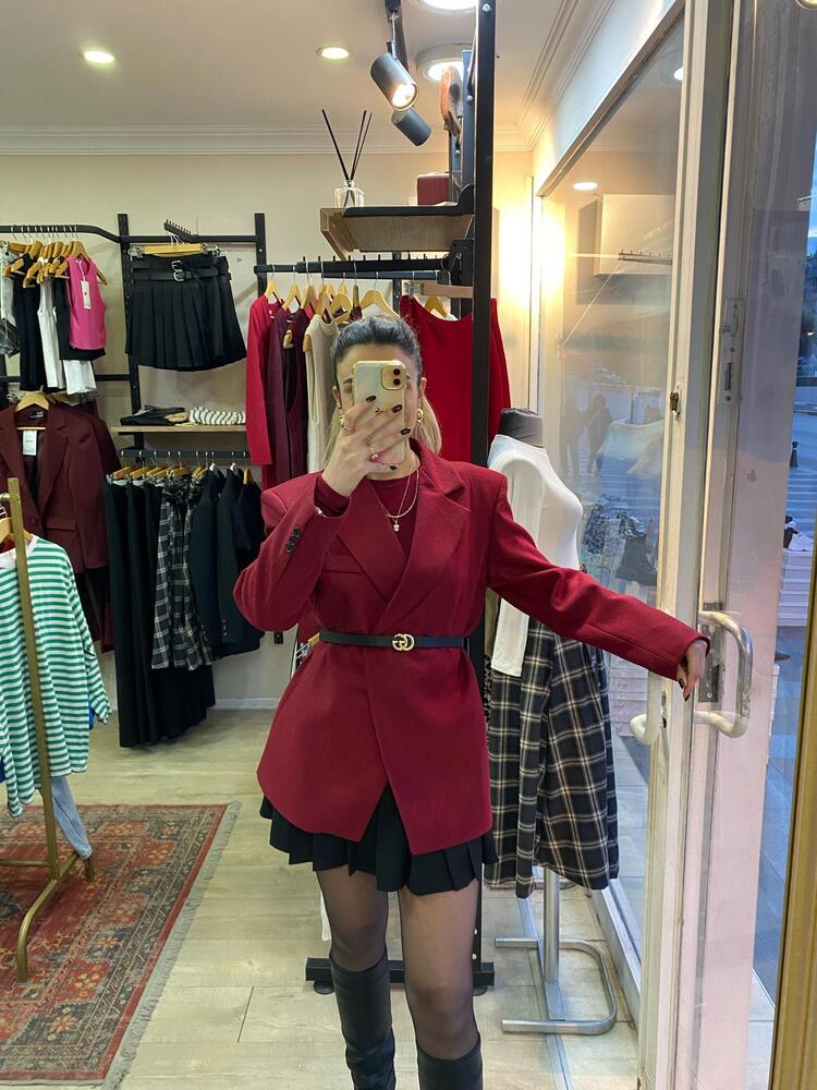 Bordo Kaşe Astarlı Blazer Ceket