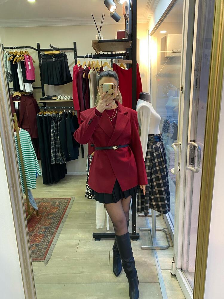 Bordo Kaşe Astarlı Blazer Ceket
