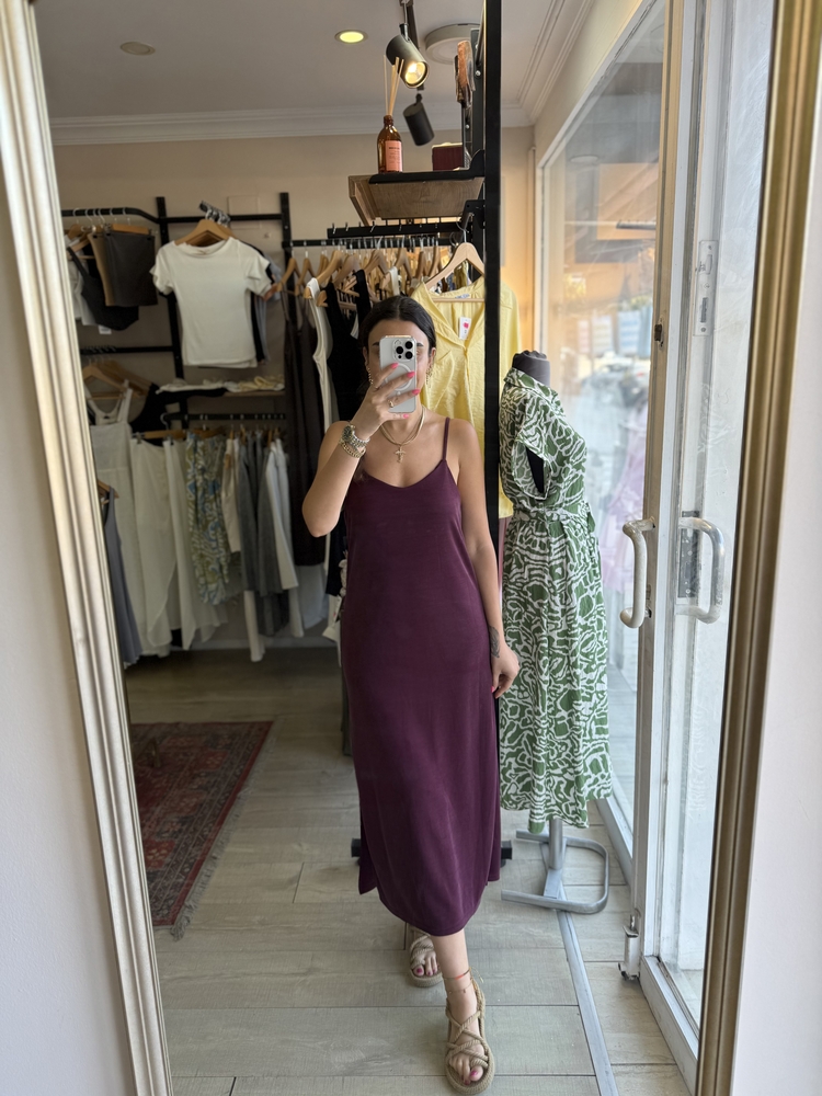 Bordo Oysh Modal Kumaş Askılı Elbise
