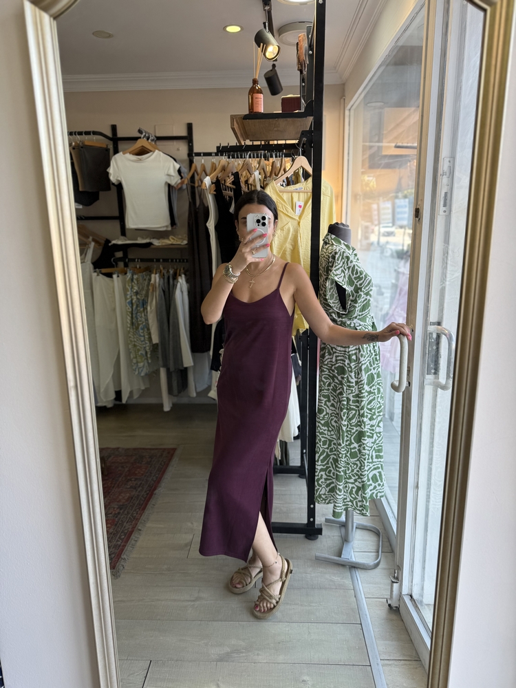 Bordo Oysh Modal Kumaş Askılı Elbise