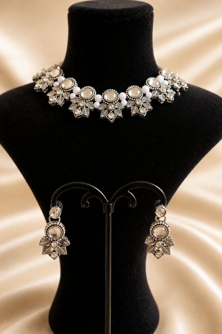 Gümüş Alaşım Kundan Set