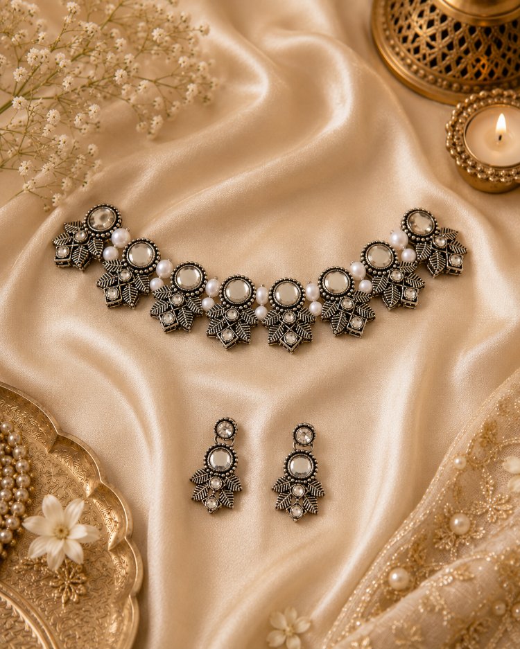 Gümüş Alaşım Kundan Set