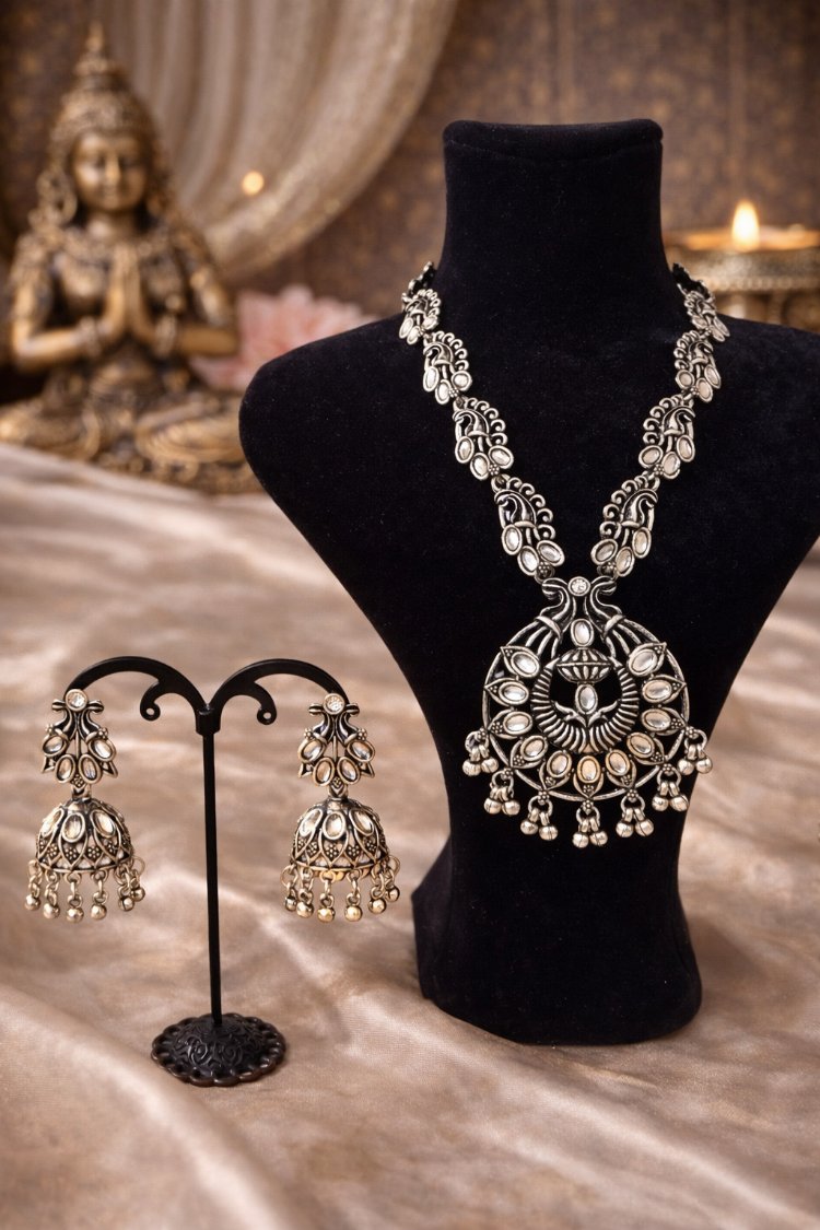 Kundan taşlı oksit takı seti