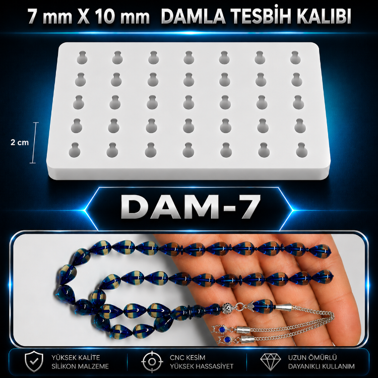 Pinli 7×10 mm 35 li Damla Tesbih Silikon Kalıbı