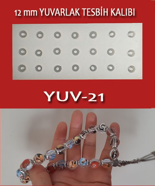 Pinli 12 mm 21 li Yuvarlak Tesbih Silikon Kalıbı 