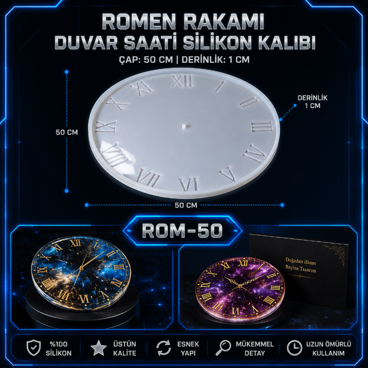 ROMEN RAKAMLI DUVAR SAATİ SİLİKON KALIP ROM 50
