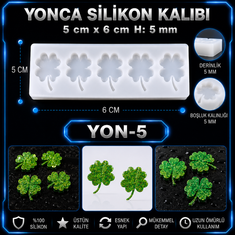YONCA YAPRAĞI 5 Lİ SİLİKON KALIP YON-5