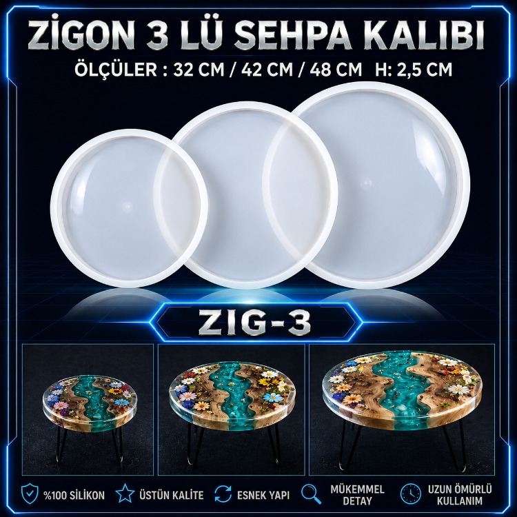 Zigon 3 lü Sehpa Silikon Kalıbı