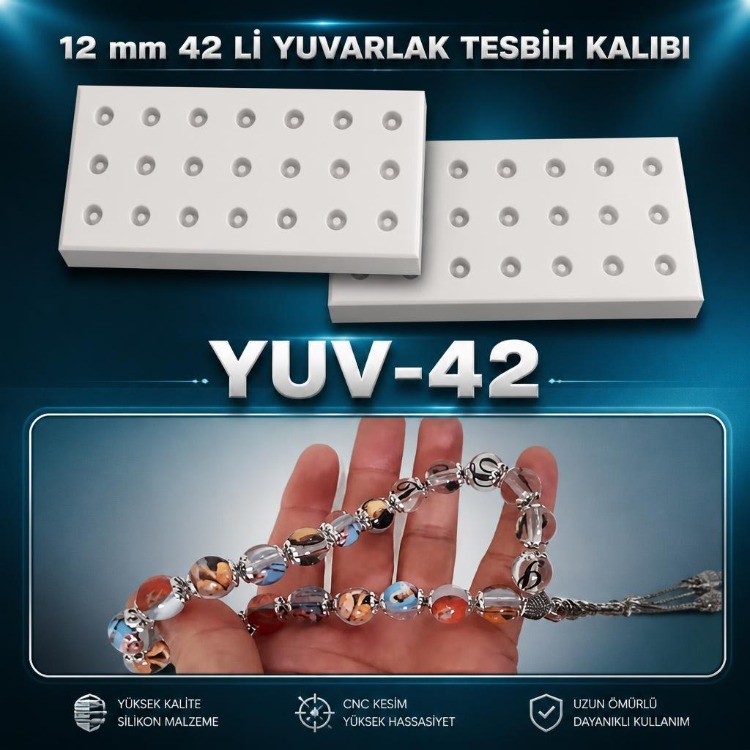 Pinli 12 mm 42 li Yuvarlak Tesbih Silikon Kalıbı