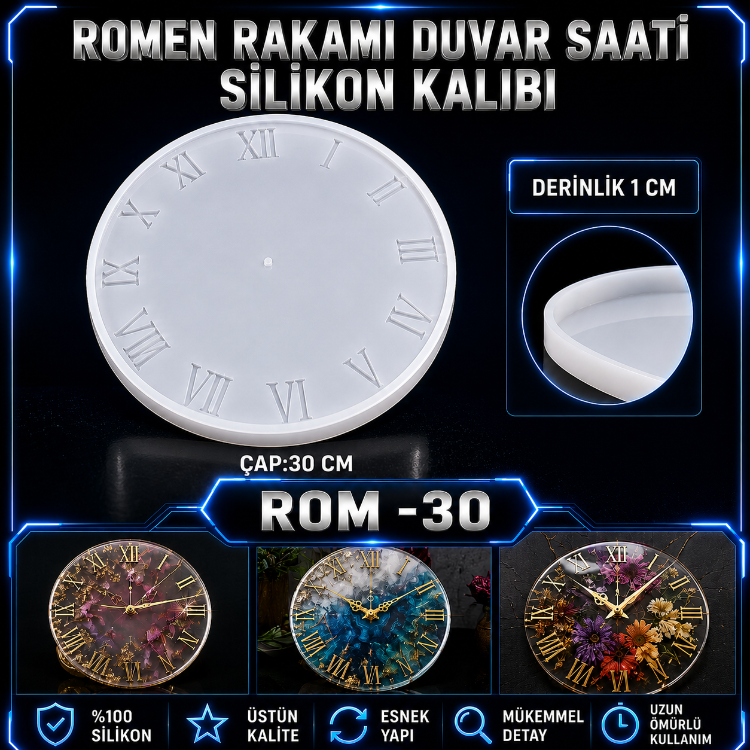 ROMEN RAKAMLI DUVAR SAATİ SİLİKON KALIP ROM 30