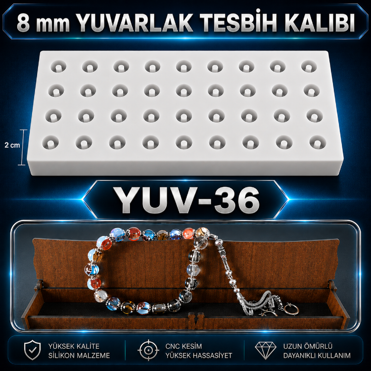 Pinli 8 mm 36 lı YUVARLAK Tesbih Silikon Kalıbı
