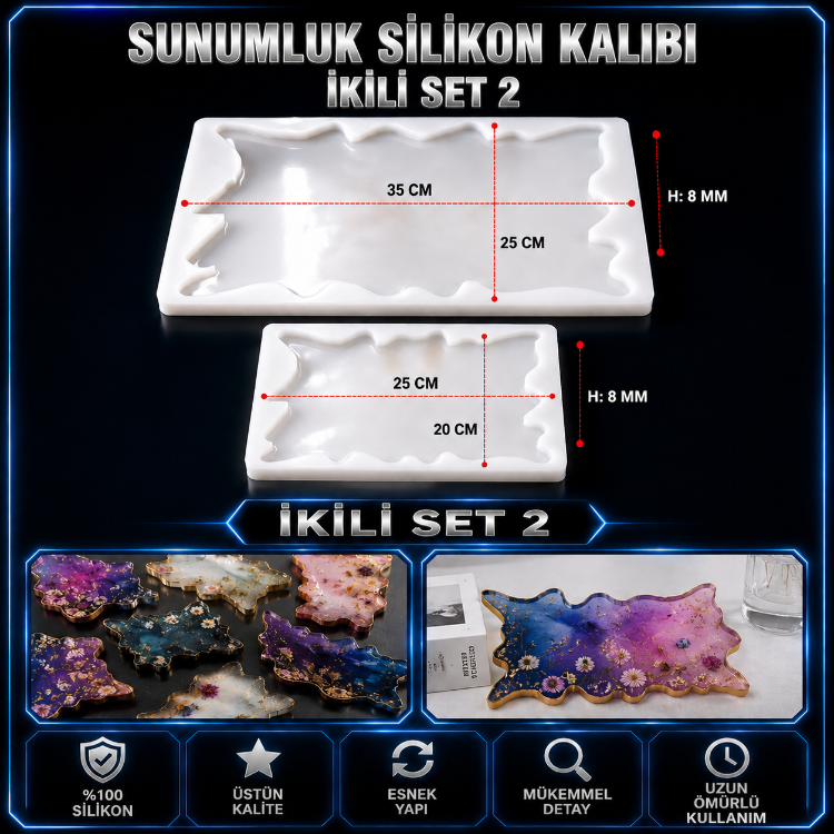 Sunumluk Dikdörtgen Tepsi Silikon Kalıp 