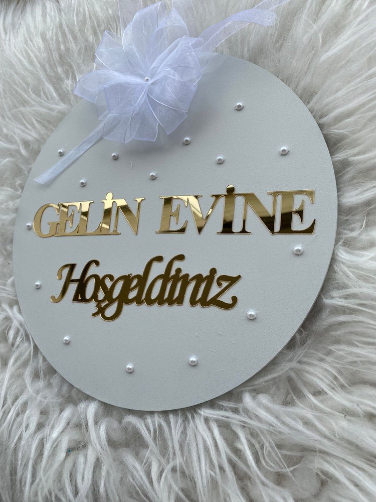 Ahşap Kapı Süsü Gelin Evine Hoşgeldiniz 30 cm