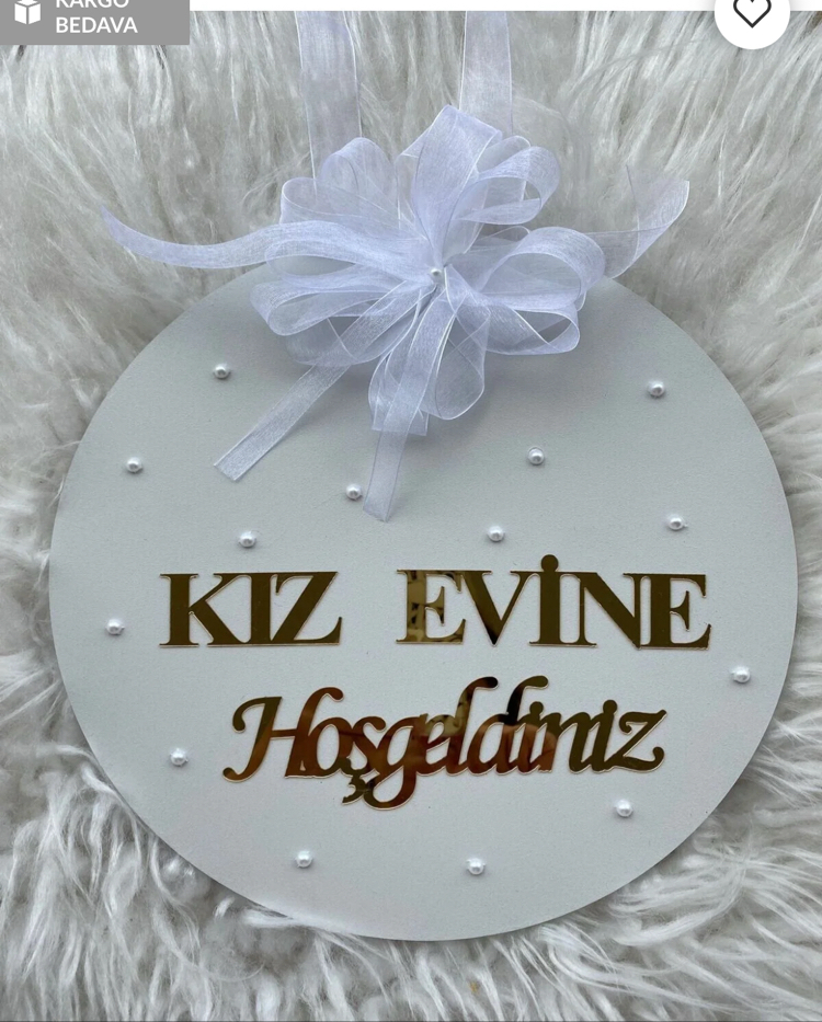 Ahşap Kapı Süsü Kız Evine Hoşgeldiniz 30 cm