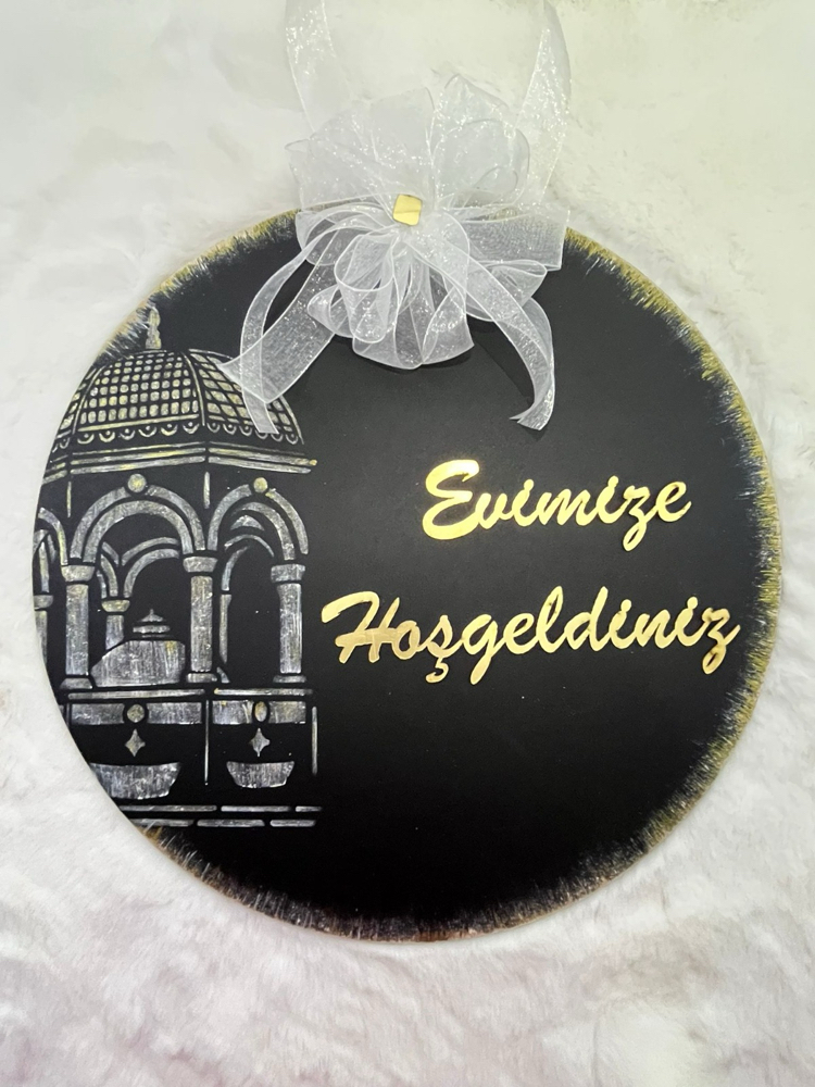 Ahşap Kapı Süsü Evimize Hoşgeldiniz 30 cm