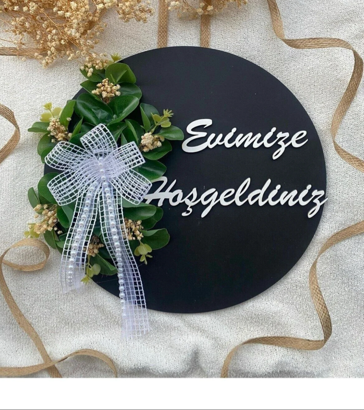 Ahşap Kapı Süsü Evimize Hoşgeldiniz 30 cm