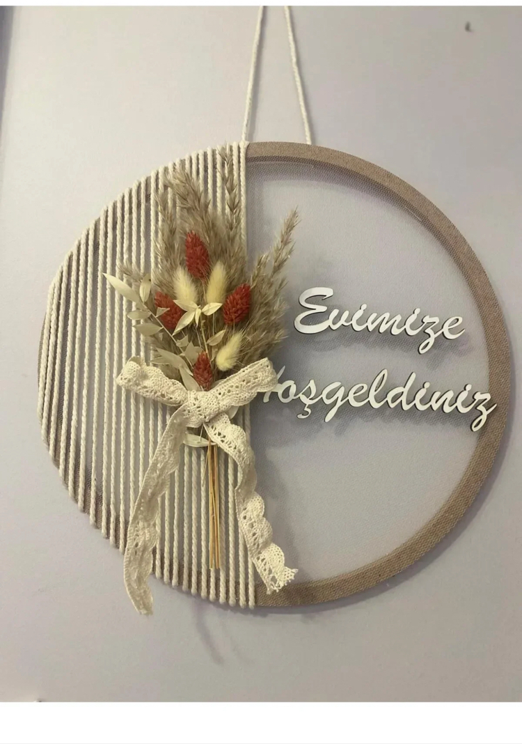Dekoratif Kapı Süsü Kuru Çiçekli Kasnaklı Tüllü pm-01