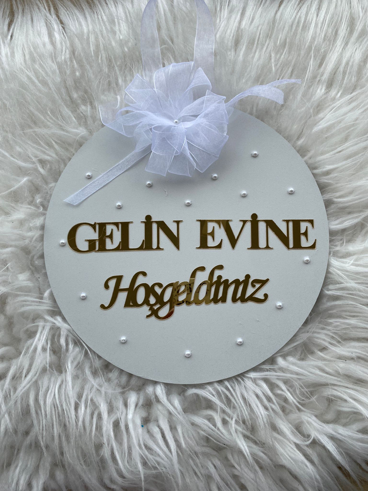 Ahşap Kapı Süsü Gelin Evine Hoşgeldiniz 30 cm