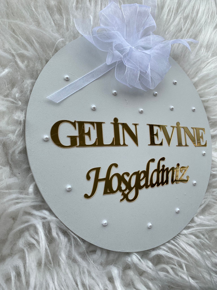 Ahşap Kapı Süsü Gelin Evine Hoşgeldiniz 30 cm