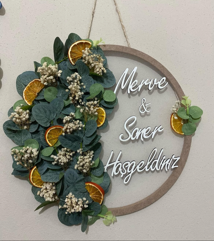 Dekoratif Kapı Süsü Kuru Çiçekli Kasnaklı Tüllü pm-01