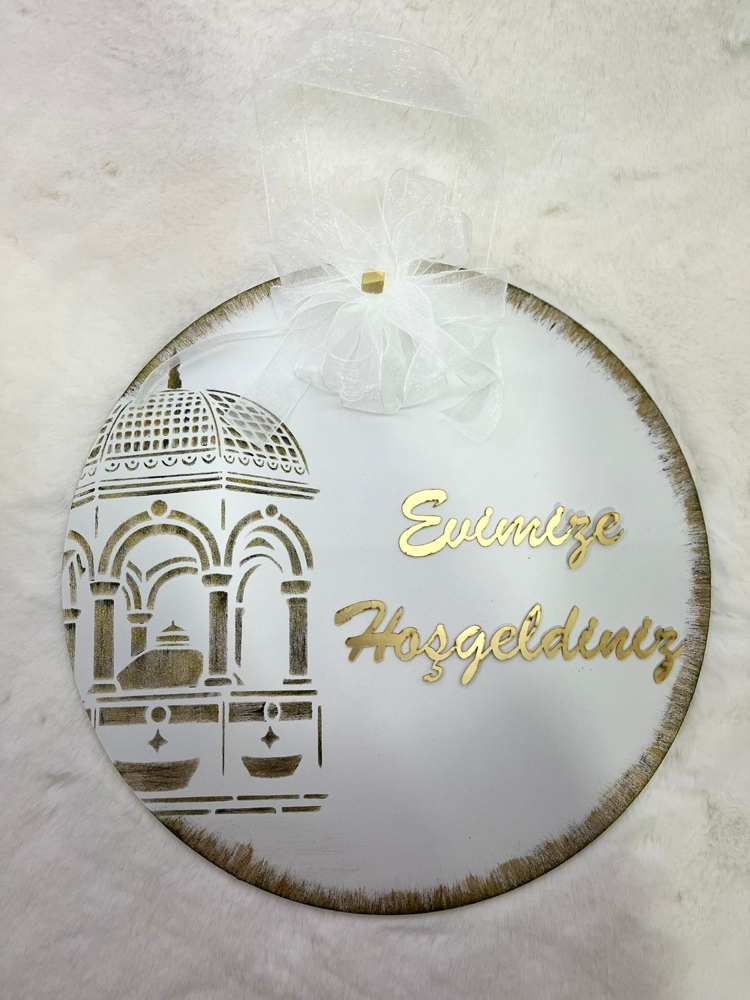 Ahşap Kapı Süsü Evimize Hoşgeldiniz 30 cm