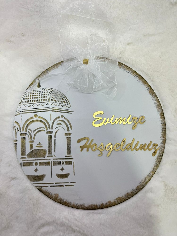 Ahşap Kapı Süsü Evimize Hoşgeldiniz 30 cm