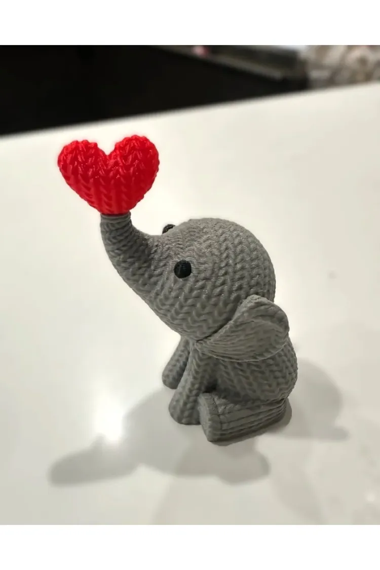 Sevimli Örgü Desenli Fil Heykelcik - 10 cm PLA Fil Figürü