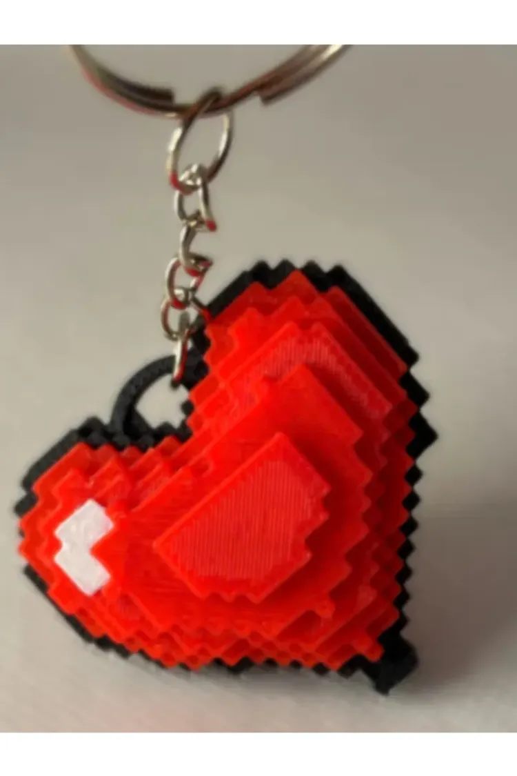 Pixel 3D Kalp Anahtarlık – Çift Taraflı – 3D Baskı PLA – Gamer & Sevgili Temalı