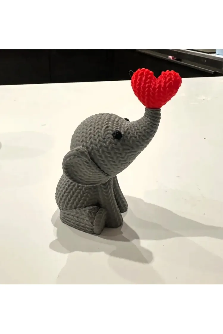 Sevimli Örgü Desenli Fil Heykelcik - 10 cm PLA Fil Figürü