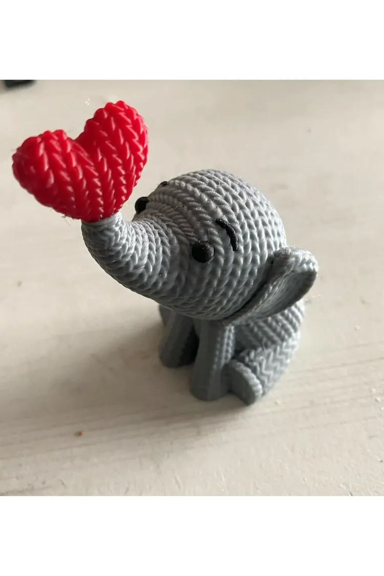 Sevimli Örgü Desenli Fil Heykelcik - 10 cm PLA Fil Figürü