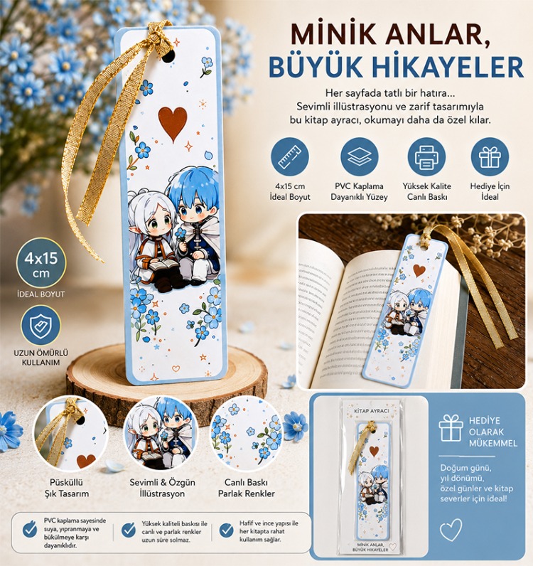 Frieren Anime Kitap Ayracı Kawaii Chibi Tasarım PVC Kaplama Ayraç