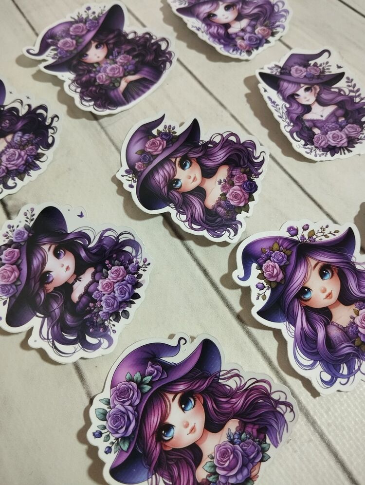Mor Şapkalı Cadı Sticker Set 