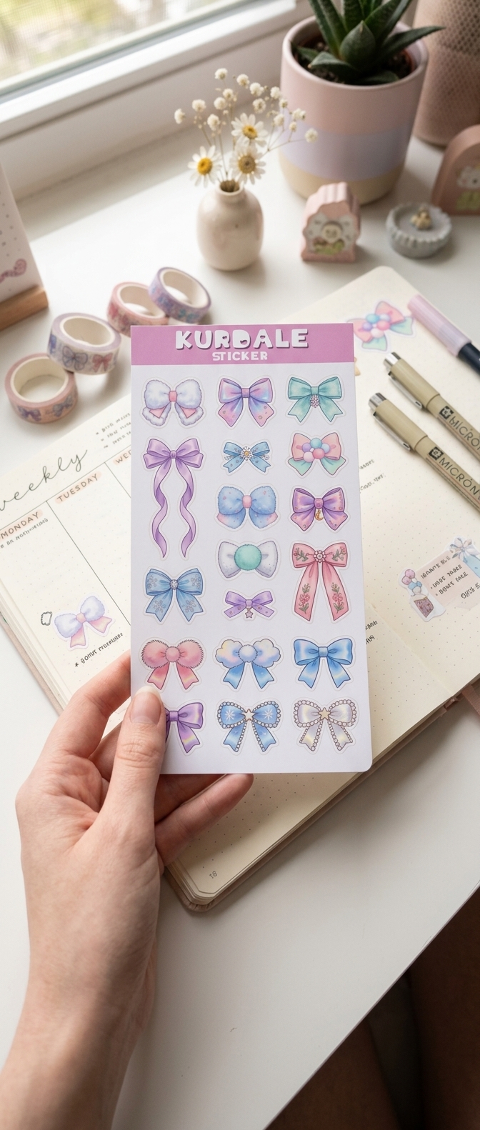 Kurdele Sticker Seti - 2'li Pastel Fiyonk Sticker Sayfası