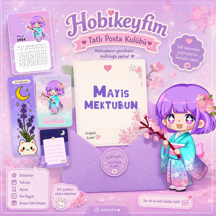 Hobikeyfim Tatlı Posta Kulübü Seti | Kawaii Sticker & Fotocard Paketi (Sürpriz Hediyeli)