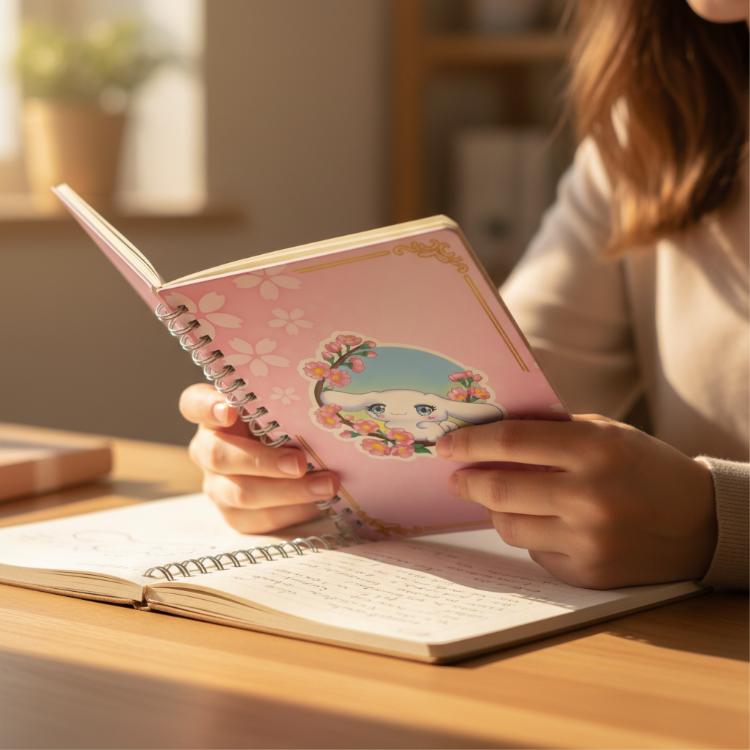 Kawaii Cinnamoroll Spiralli Defter - Sakura Çiçeği Desenli Defter