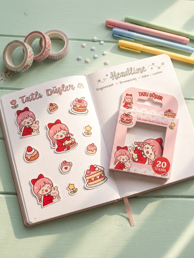Tatlı Düşler Sticker Seti | 20'li Kawaii Die Cut Sticker