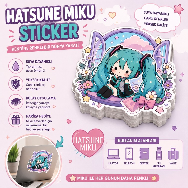 Hatsune Miku Sticker – Kawaii Anime Tasarımı