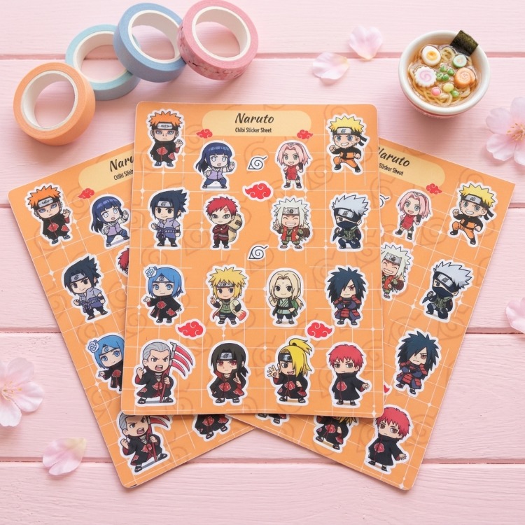Naruto Chibi Sticker Sayfası - Akatsuki ve Ninja Takımı Vinil Çıkartma Seti (A5/A6)