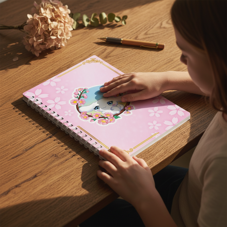 Kawaii Cinnamoroll Spiralli Defter - Sakura Çiçeği Desenli Defter