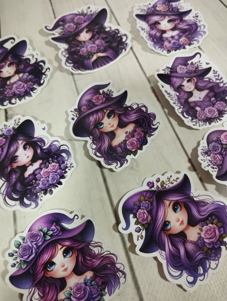 Mor Şapkalı Cadı Sticker Set 
