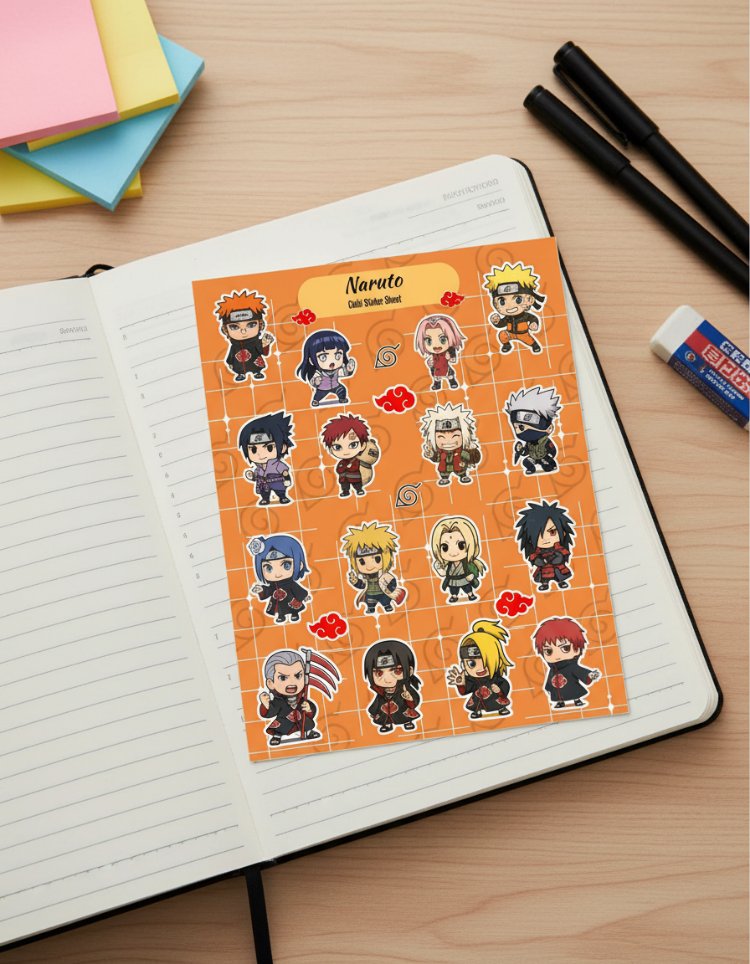 Naruto Chibi Sticker Sayfası - Akatsuki ve Ninja Takımı Vinil Çıkartma Seti (A5/A6)