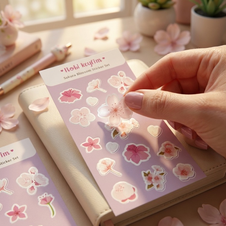 Sakura Sticker Sheet – Sakura Çiçeği Temalı Sticker Seti | Kawaii Dekoratif Çıkartmalar