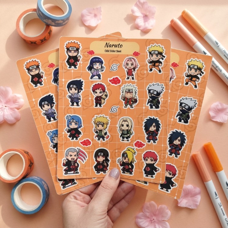 Naruto Chibi Sticker Sayfası - Akatsuki ve Ninja Takımı Vinil Çıkartma Seti (A5/A6)